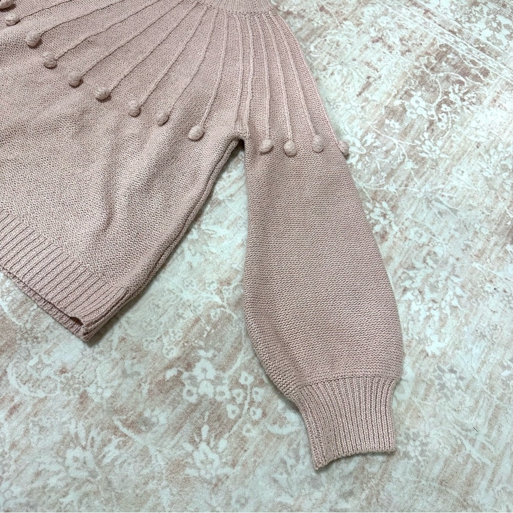 Blush Pink Pom Pom Balloon Sleeve Sweater - Picture 3 of 9